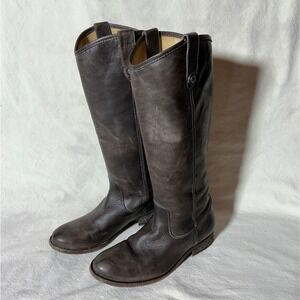 Frye Melissa Button Tall Leather Riding Boots Dark Brown 7.5B 3477172-SLT